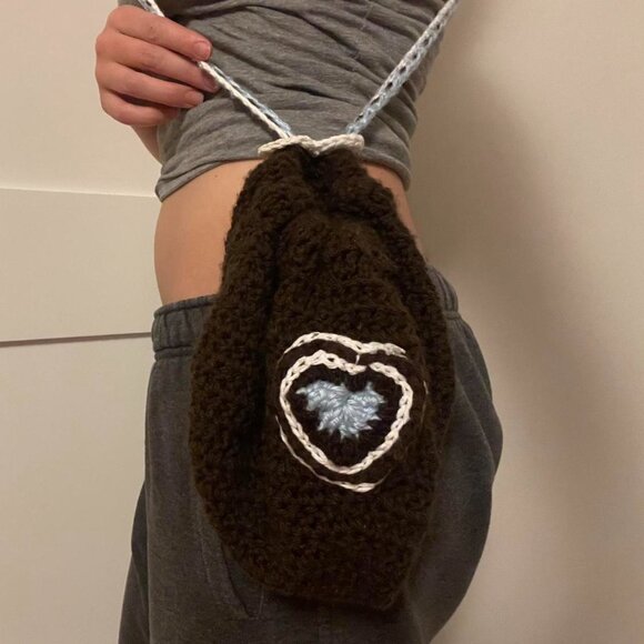 Heart Pouch BagHandmade crochet - brown, white and... - Picture 4 of 6